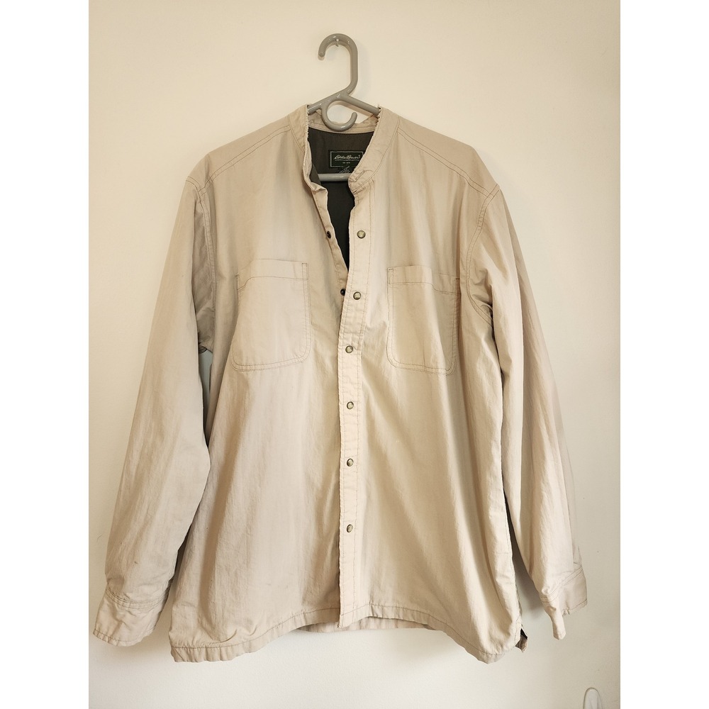 Eddie Bauer Lined Shacket Mens M Beige Khaki Canvas Shirt Jacket Utility AS IS